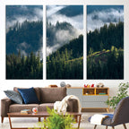 Misty Forest Wall Art Canvas Print | Pine Hills with Foggy Trees