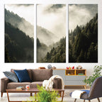 Misty Valley Wall Art Canvas Print | Foggy Forest and Pine Trees