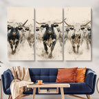 Texas Longhorn Wall Art | Framed Cattle Walking Canvas