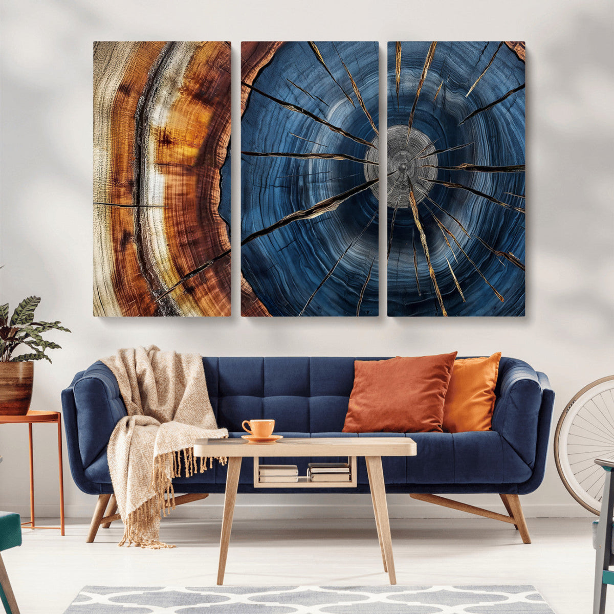 Framed Abstract Tree Ring Wall Art Print, Natural Rustic Wood Grain Canvas Print