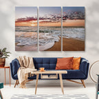 Ocean Sunset Wall Art Canvas Print | Sandy Shore and Gentle Waves