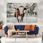 Texas Longhorn Wall Art Canvas Print | Framed Spotted Brown and White Bull