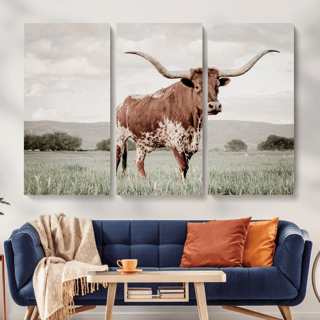 Texas Longhorn Wall Art | Framed Spotted Cattle Canvas