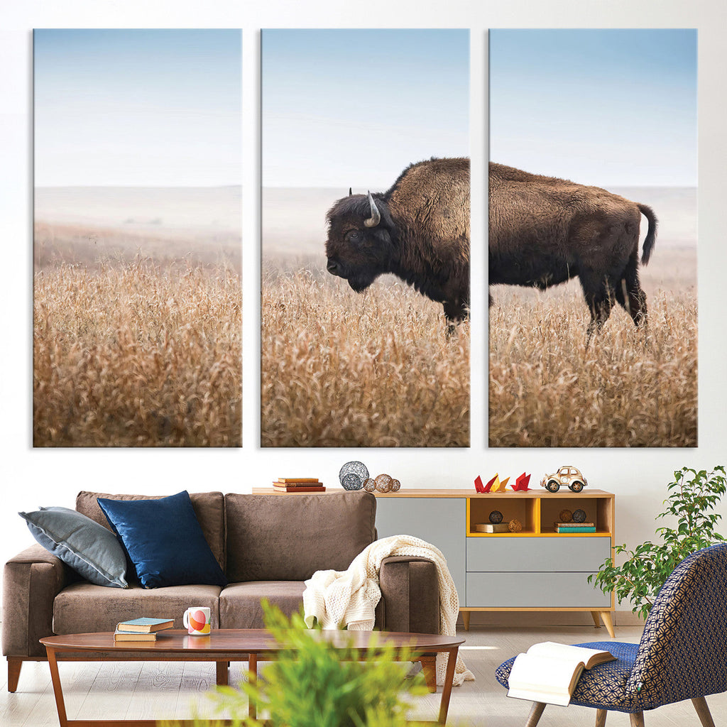Wild Bison Wall Art | Framed Prairie Landscape Canvas