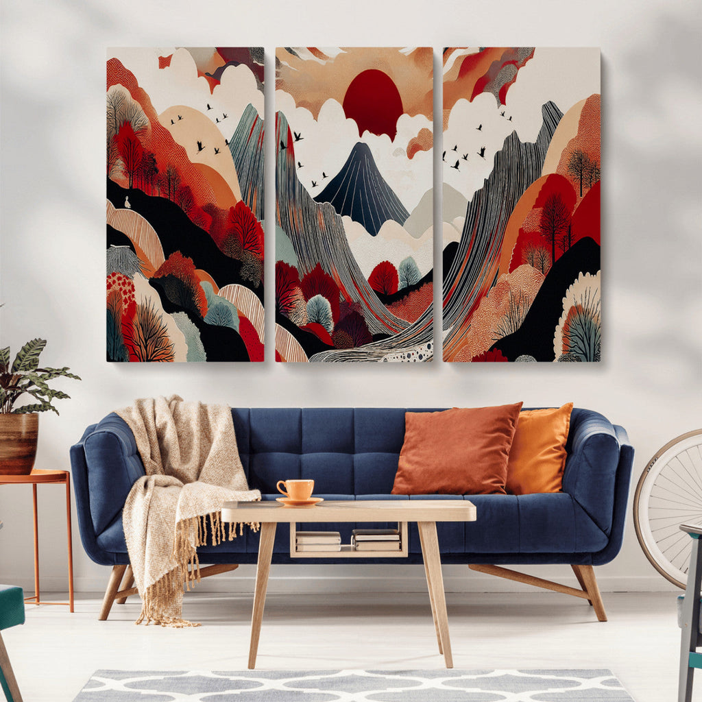 Abstract Mountain Wall Art Canvas Print | Vibrant Stylized Landscape