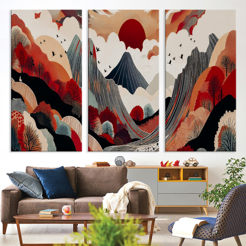 Abstract Mountain Wall Art | Framed Vibrant Landscape Canvas