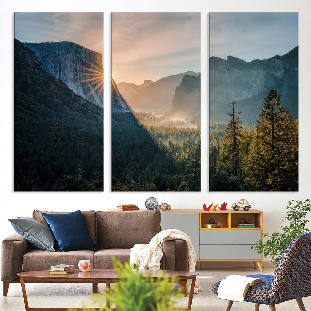 Yosemite Valley Wall Art Canvas Print, Framed Mountain Landscape National Park Art