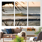Sunset Surf Wall Art Canvas Print, Framed Golden Hour Waves Boho Beach Art