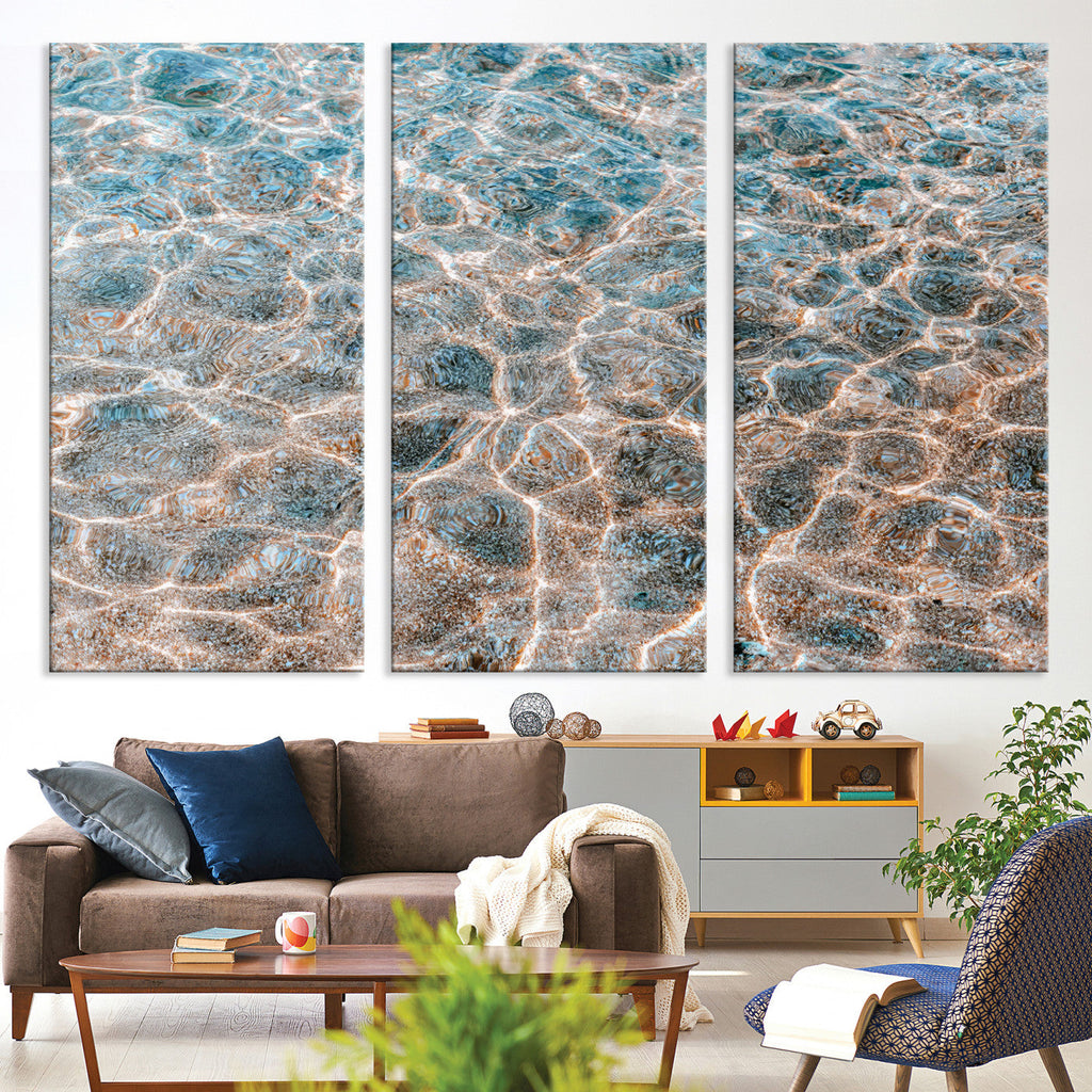 Clear Water Wall Art Canvas Print | Framed Sunlit Ocean Ripples