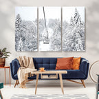 Snowy Ski Lift Wall Art | Framed Winter Mountain Canvas