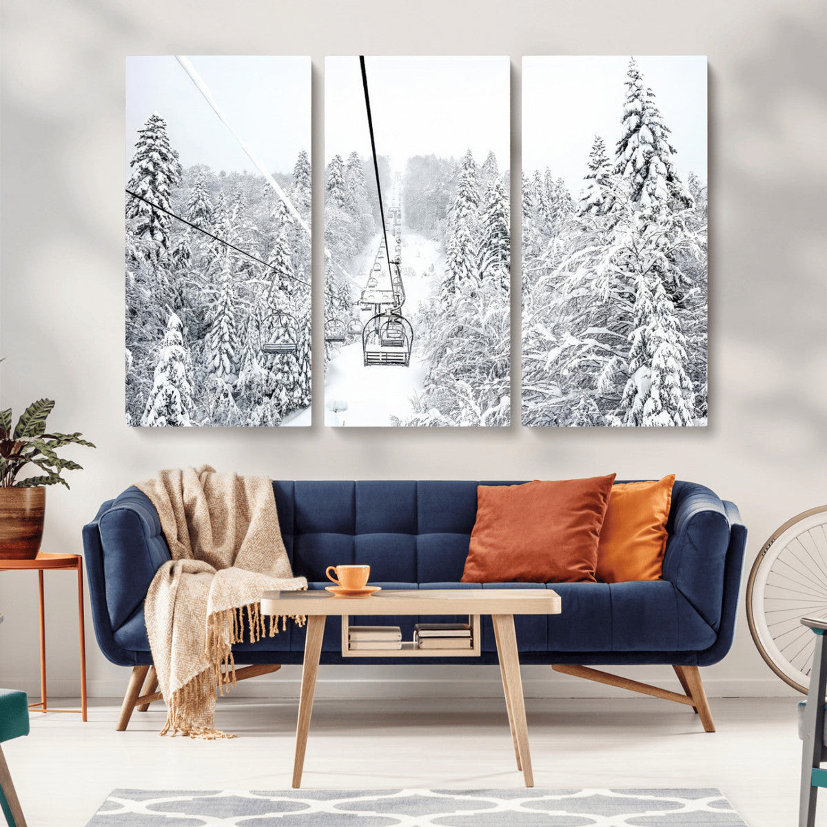 Snowy Ski Lift Wall Art | Framed Winter Mountain Canvas