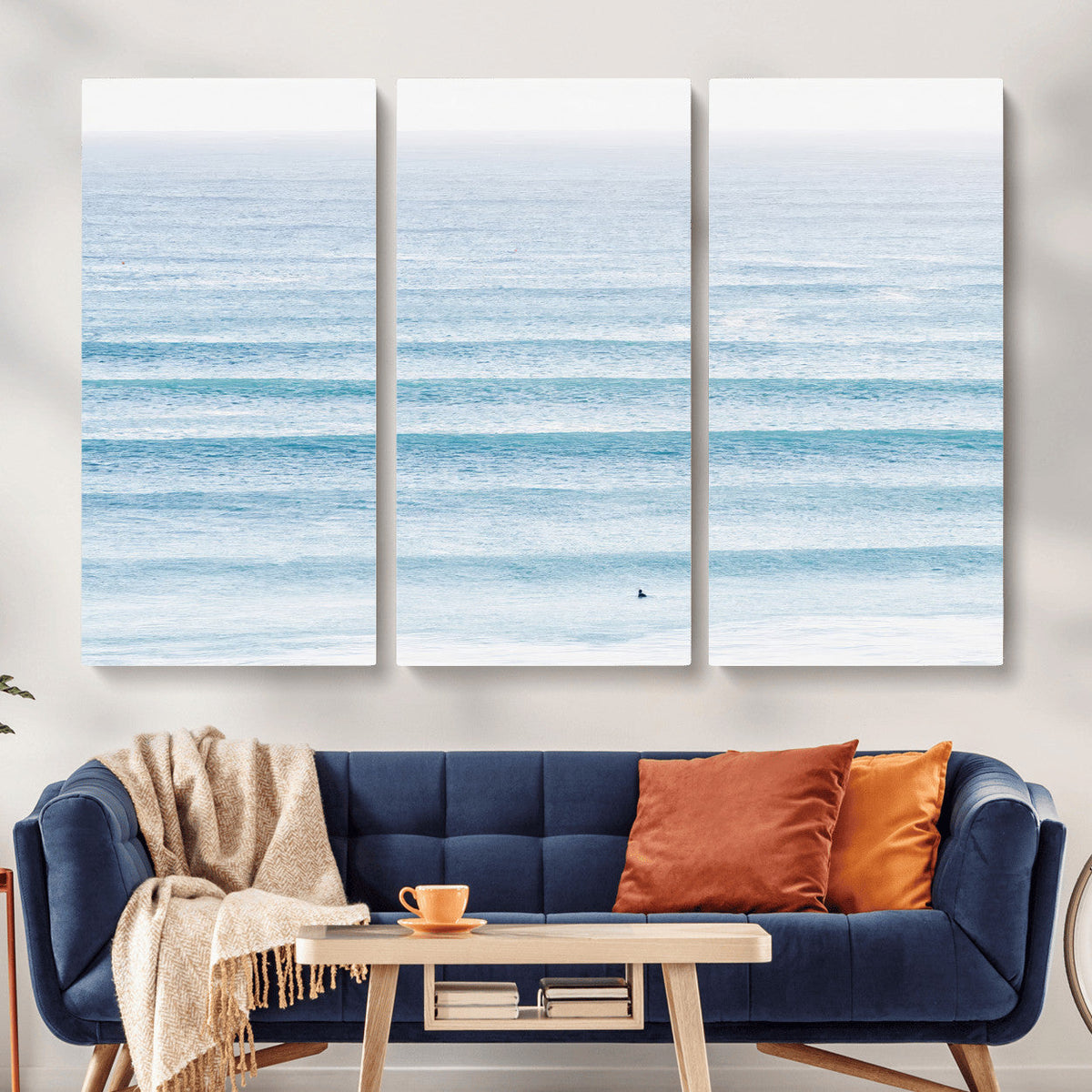 Ocean Wave Surfer Wall Art | Framed Minimal Seascape Canvas