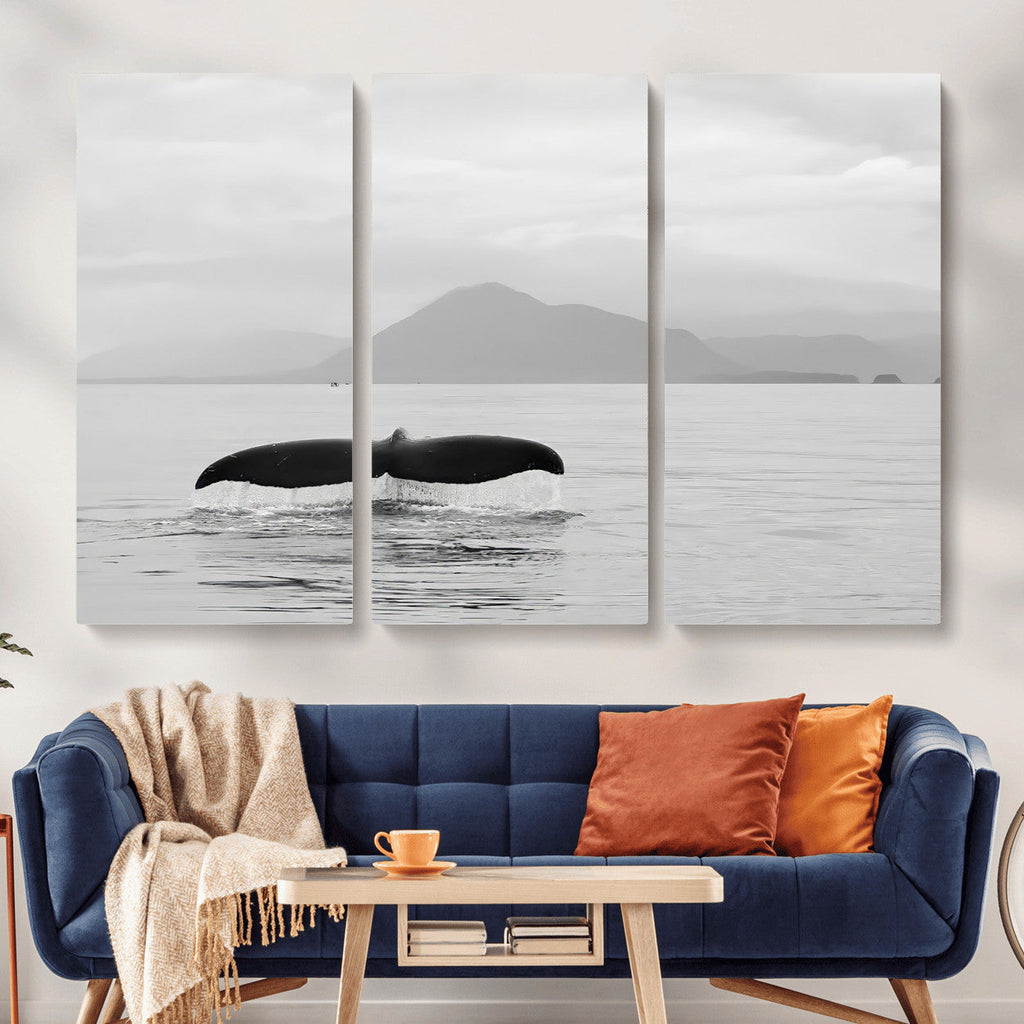 Whale Tail Wall Art | Framed Black White Ocean Canvas