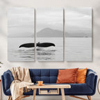 Whale Tail Wall Art | Framed Black White Ocean Canvas