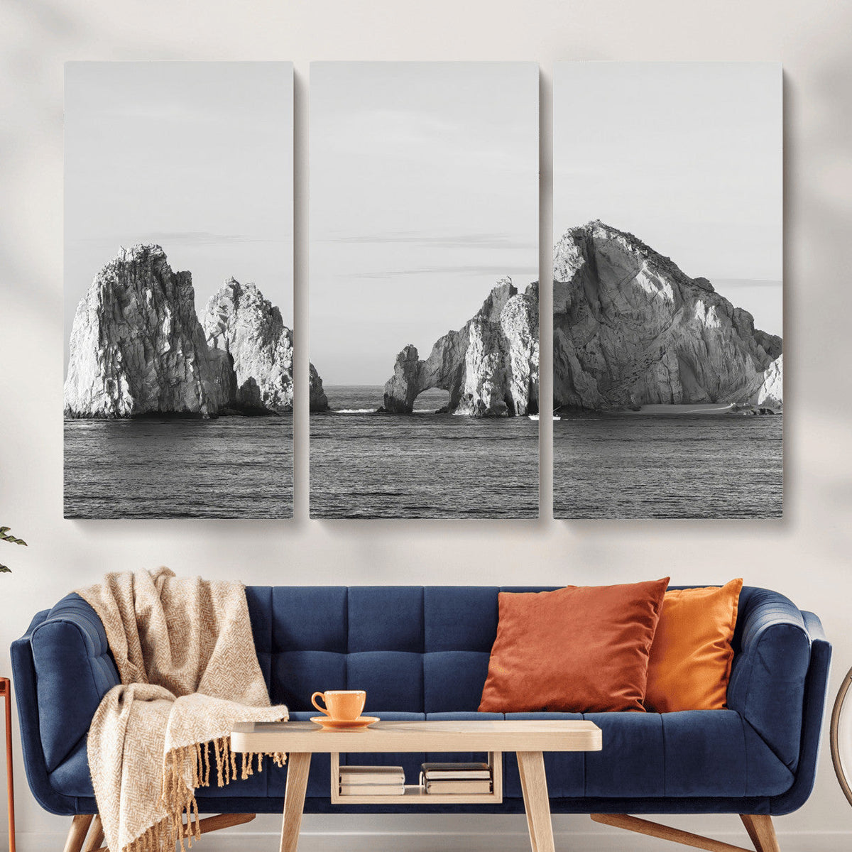 Coastal Wall Art | Framed Black White Ocean Canvas Artwork