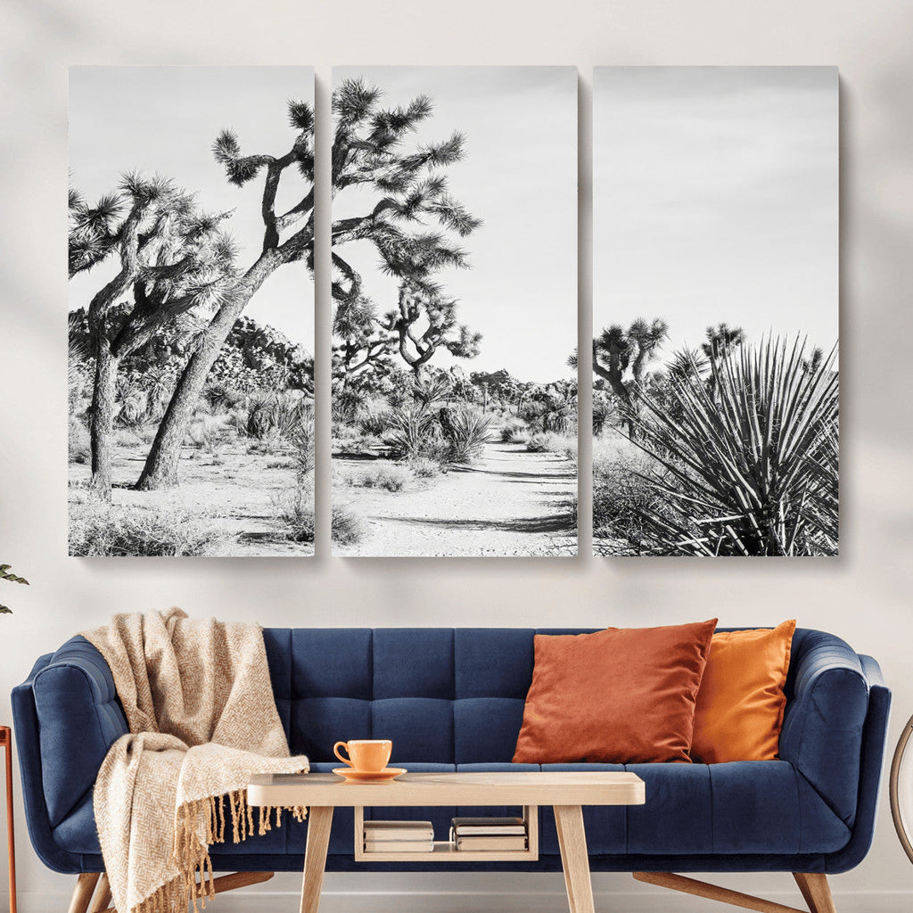 Joshua Tree Wall Art | Black & White Canvas Print, Nature Serenity Decor