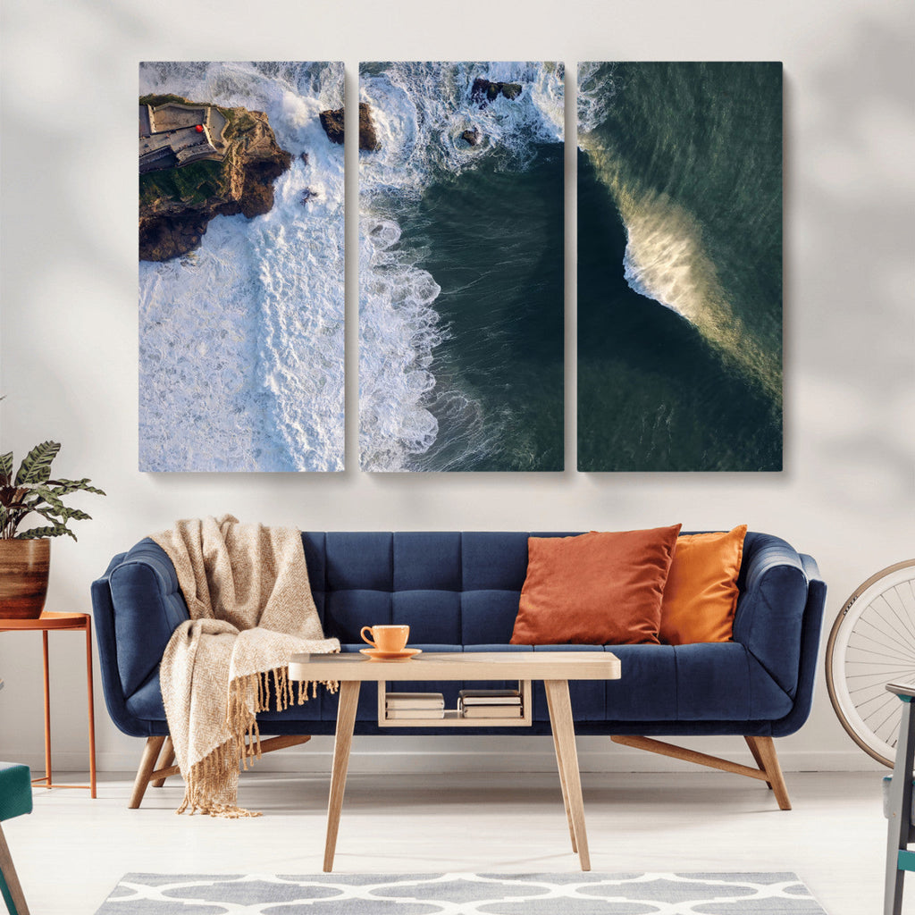 Ocean Wave Wall Art | Aerial Coastal View Canvas Artwork