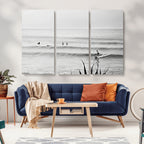 Surfer Silhouette Wall Art | Framed Calm Ocean Canvas