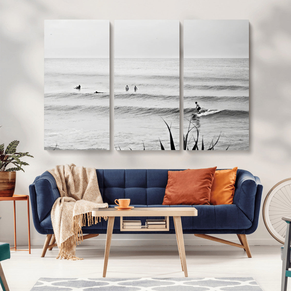 Surfer Silhouette Wall Art | Framed Calm Ocean Canvas