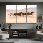 Wild Horse Wall Art Canvas Print, Framed Rustic Western Art, Desert Horse Scene