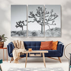 Joshua Tree Wall Art Canvas Print, Framed Black and White Desert Landscape Artwork