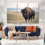 Bison Wall Art Canvas Print, Framed American Buffalo Rustic Western Artwork