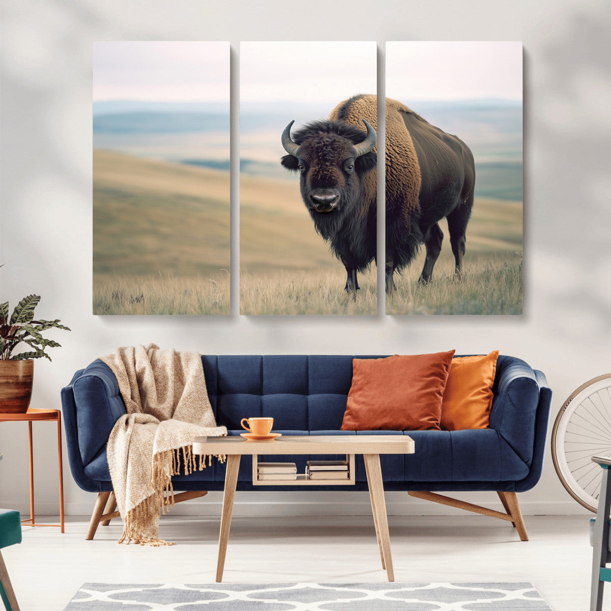 Bison Wall Art Canvas Print, Framed American Buffalo Rustic Western Artwork