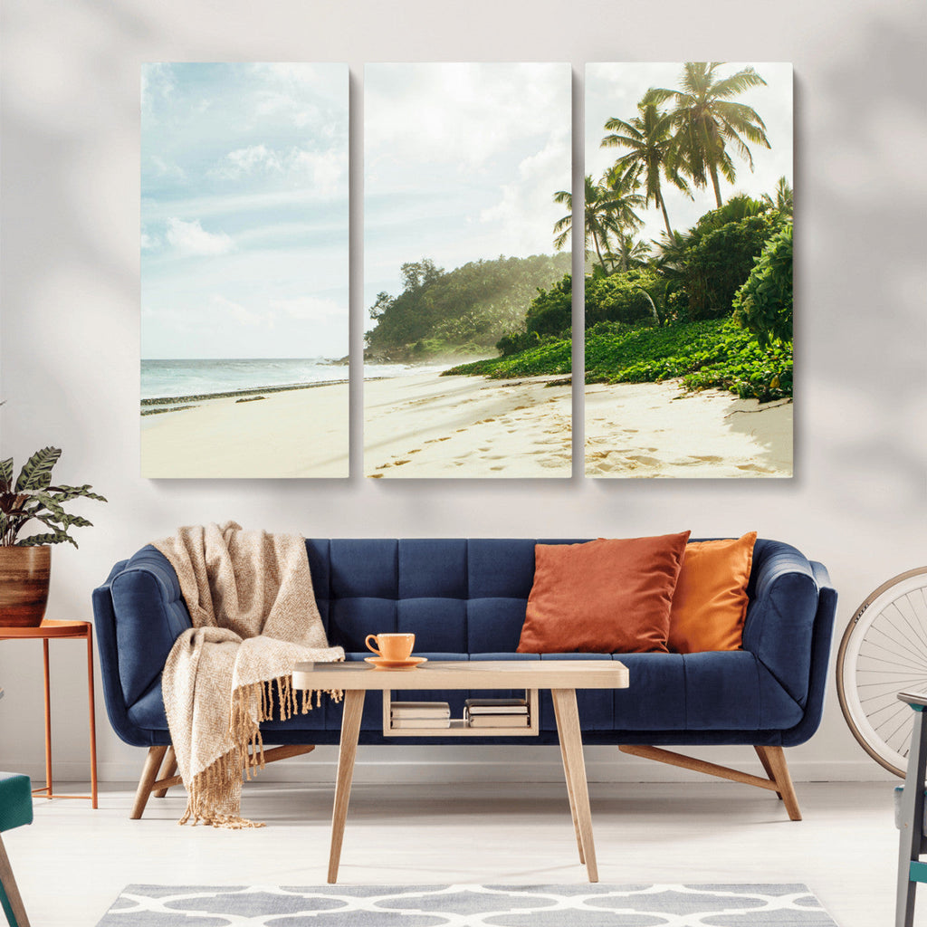 Relaxing Beach Wall Art Canvas Print, Framed Ocean View Coastal Serenity