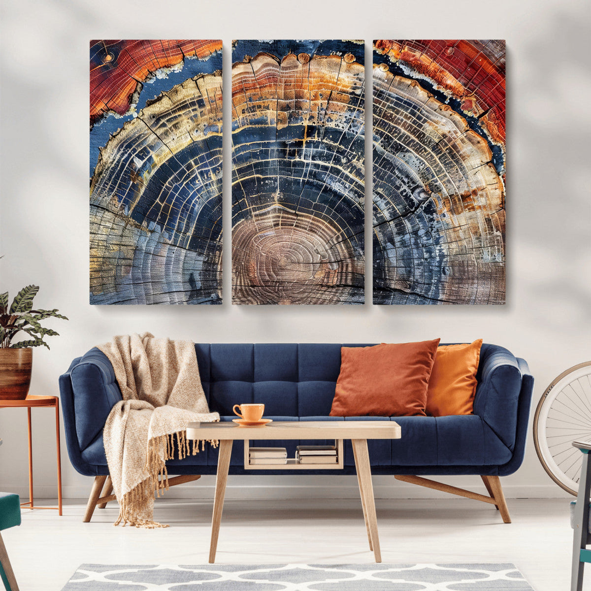 Tree Rings Wall Art Canvas Print, Framed Petrified Wood Modern Rustic