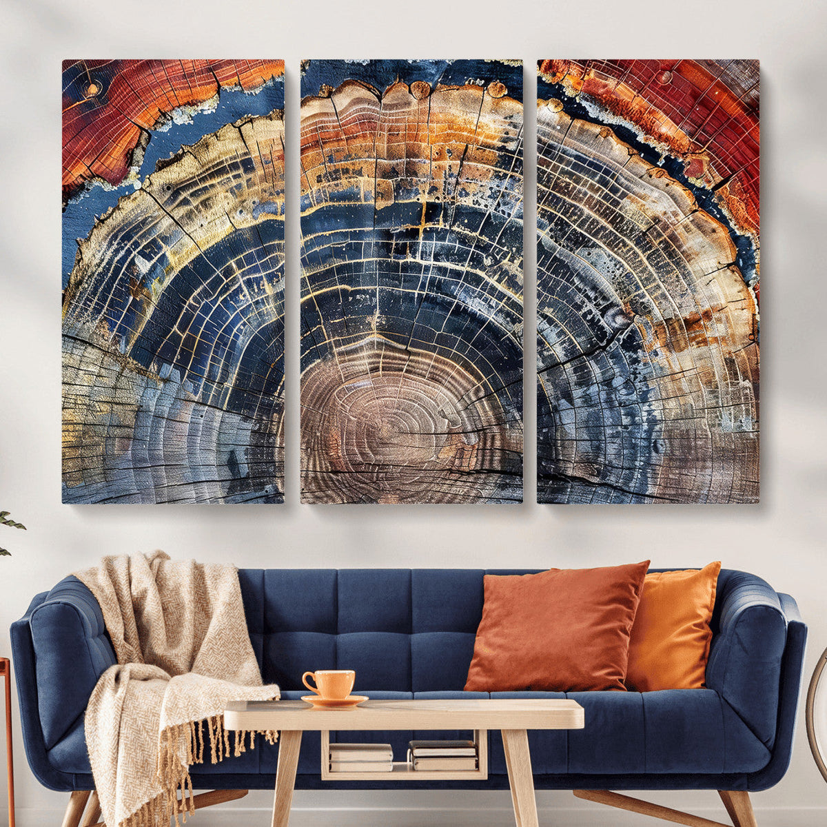Tree Rings Wall Art Canvas Print, Framed Petrified Wood Art, Modern Rustic Decor