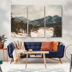 Mountain Landscape Wall Art Canvas Print, Framed Snowy Peaks Alpine Winter