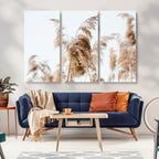 Pampas Grass Wall Art Canvas Print, Framed Neutral Tones Minimalist Boho