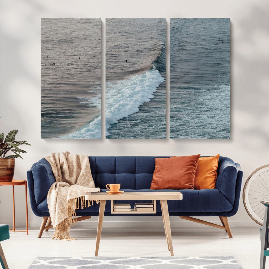 Ocean Waves Wall Art Canvas Print, Framed Coastal Serenity Surf Scene