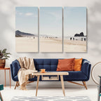 Minimalist Beach Wall Art Canvas Print, Framed Coastal Serenity Soft Sand