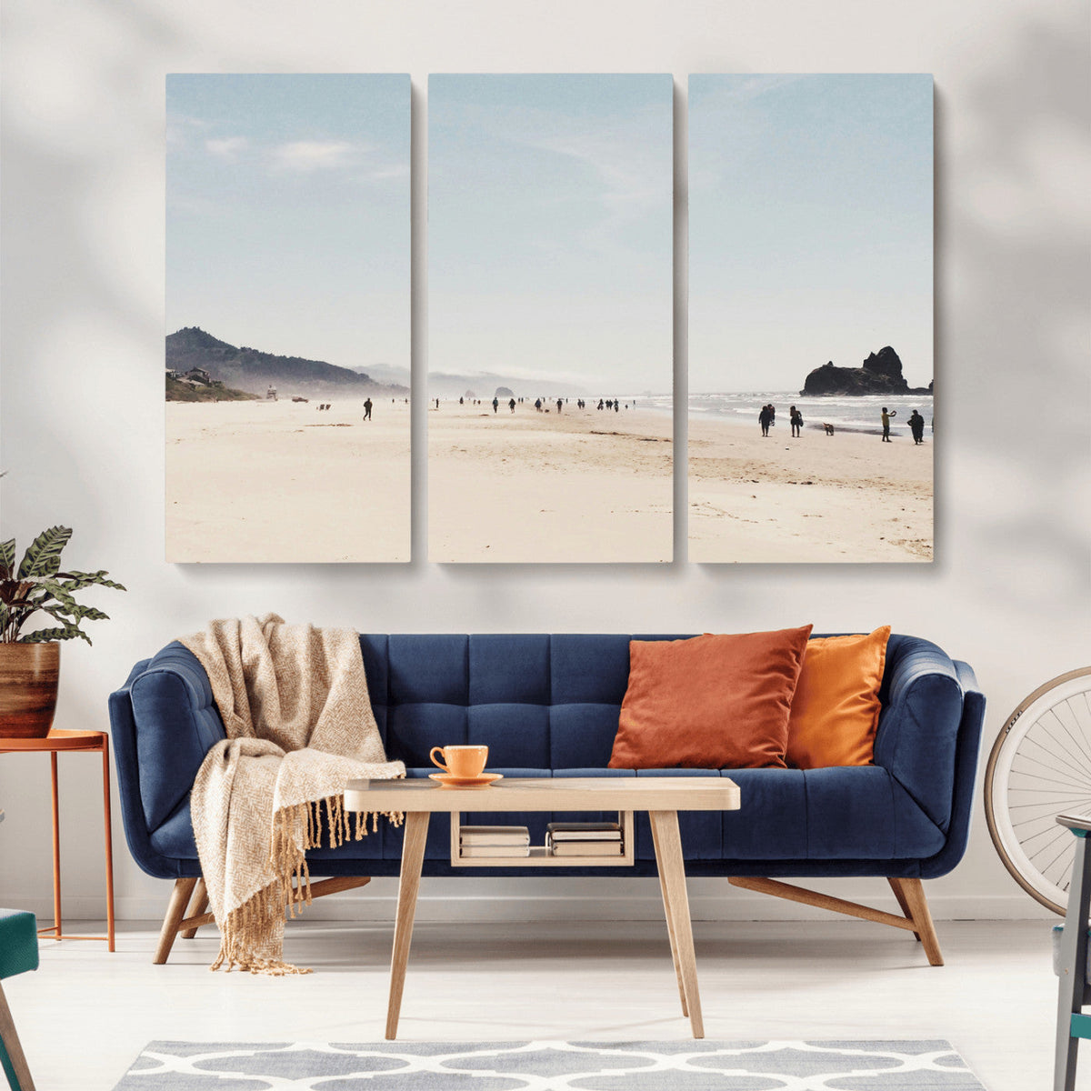 Minimalist Beach Wall Art Canvas Print, Framed Coastal Serenity Soft Sand
