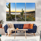 Saguaro Cactus Wall Art Canvas Print, Framed Desert Sunset Southwestern