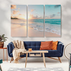 Beach Sunset Wall Art Canvas Print, Framed Ocean Waves Summer Escape