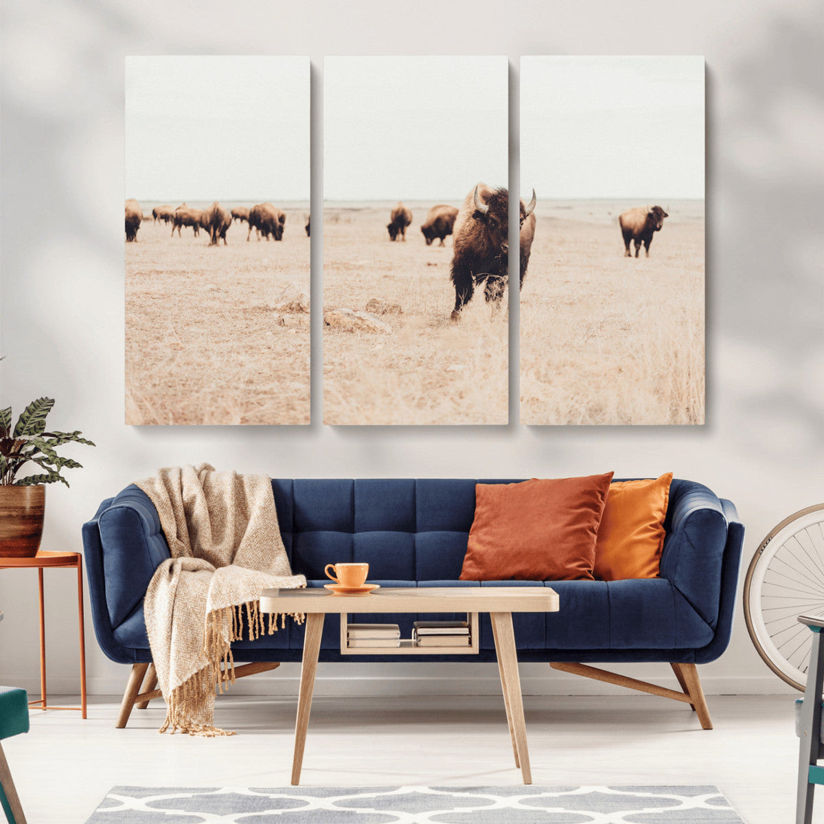 Bison Herd Wall Art Canvas Print, Framed Western Prairie Serenity