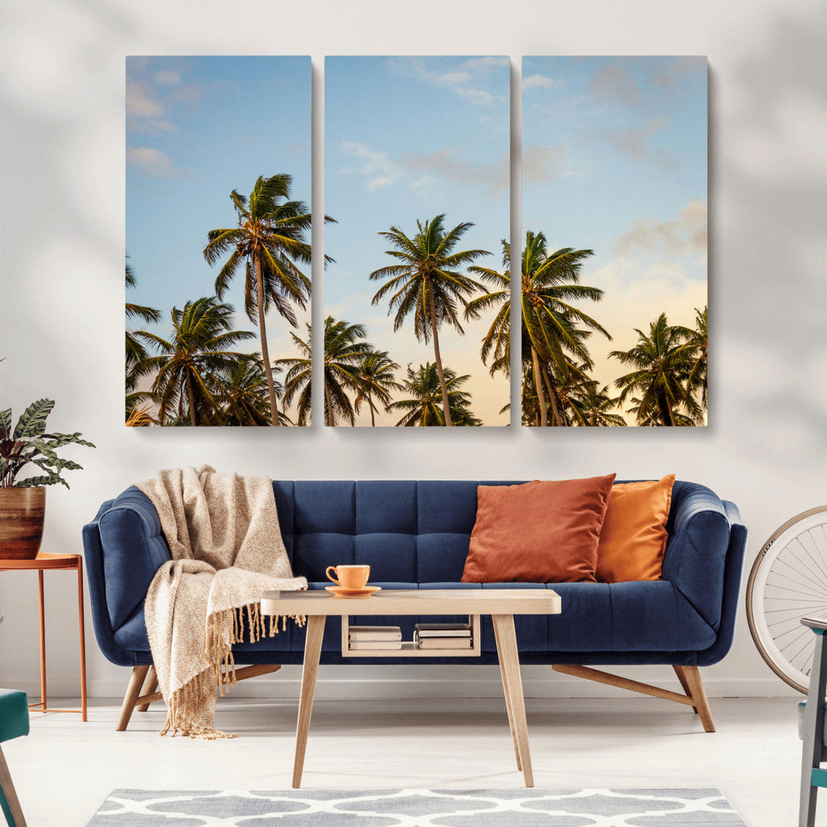 Palm Trees Wall Art Canvas Print, Framed Tropical Vibes Coastal Sunset