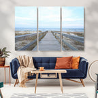 Beach Boardwalk Wall Art Canvas Print, Framed Coastal Serenity Ocean View