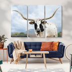Texas Longhorn Wall Art Canvas Print, Framed Western Rustic Farmhouse