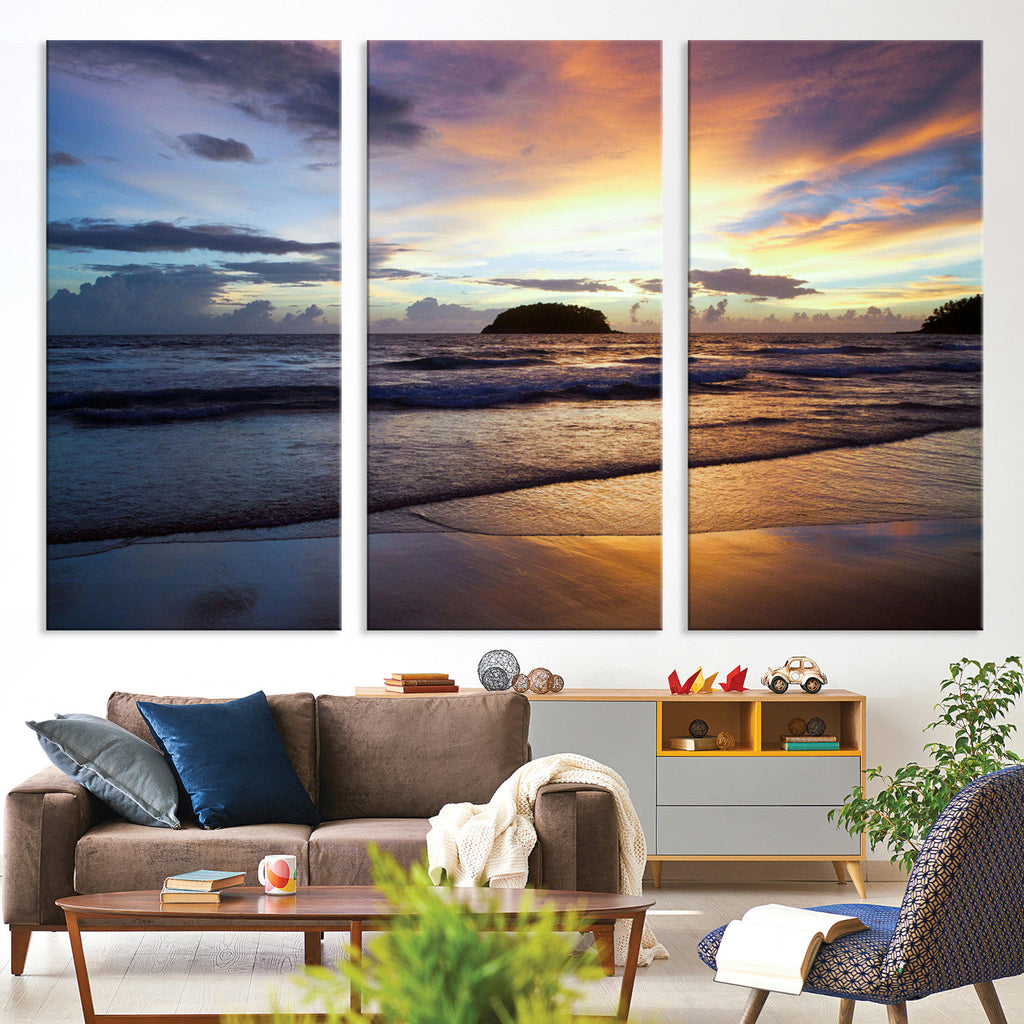 Beach Sunset Wall Art Canvas Print, Tropical Ocean Waves
