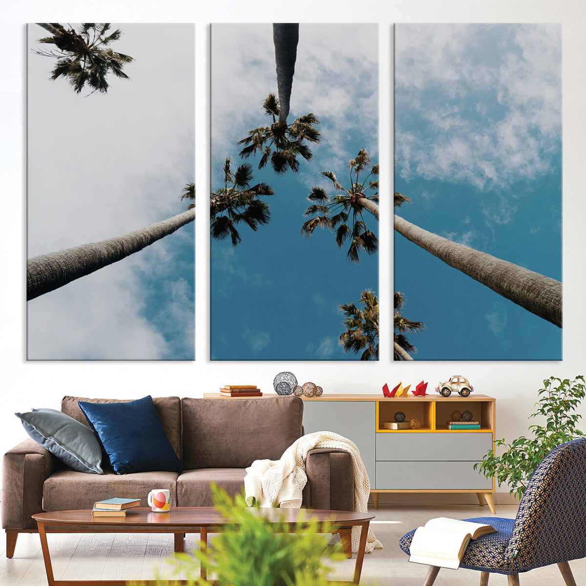 Tropical Palm Trees Wall Art Canvas Print, Framed California Sky Minimalist Nature