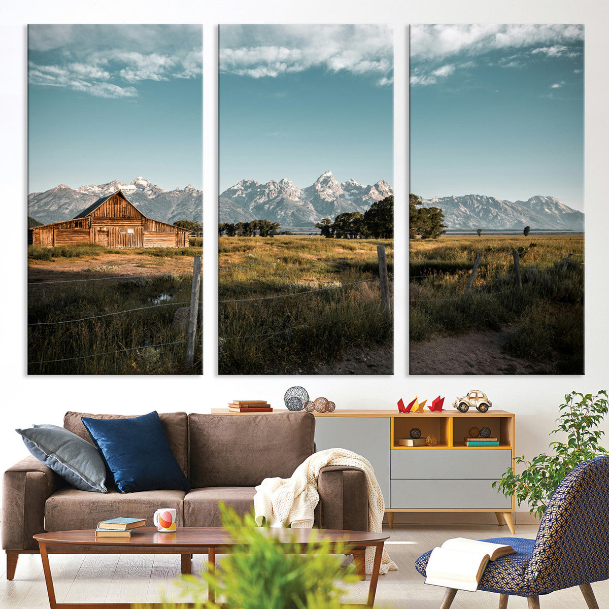 Rustic Farmhouse Wall Art Canvas Print, Teton Range Mormon Row Barn