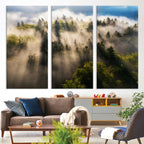 Tranquil Forest Scene Wall Art Canvas Print, Framed Moody Sunbeam Through Trees