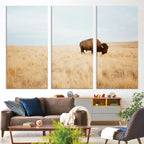 Buffalo Wall Art Canvas Print, Framed Western Wildlife Rustic Prairie Scene