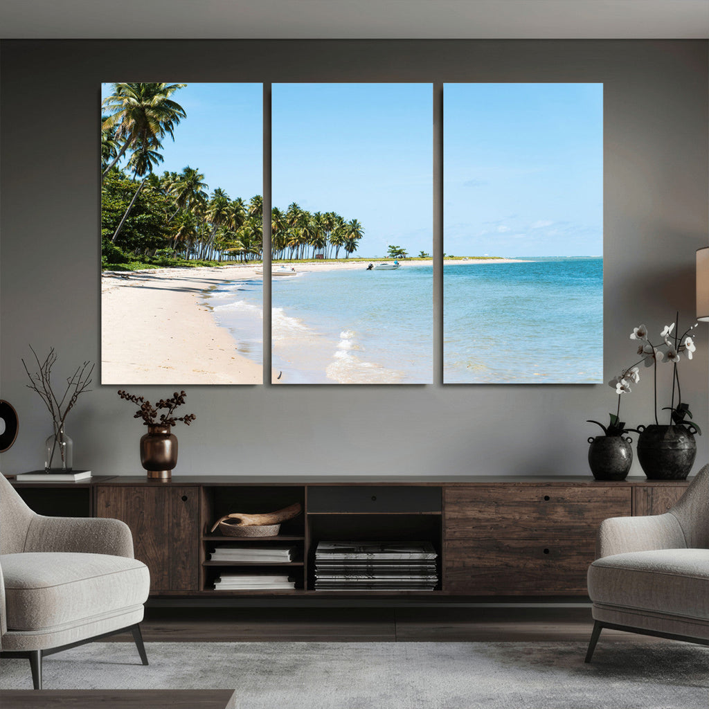 Palm Tree Coast Wall Art Canvas Print, Framed Island Getaway with Crystal Blue Water