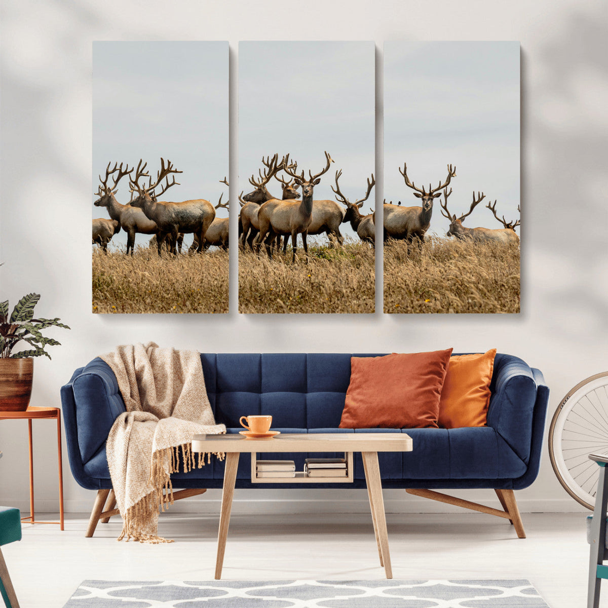Elk Herd Wall Art Canvas Print, Framed Wildlife Photography Art, Majestic Antlers Rustic Wildlife Decor