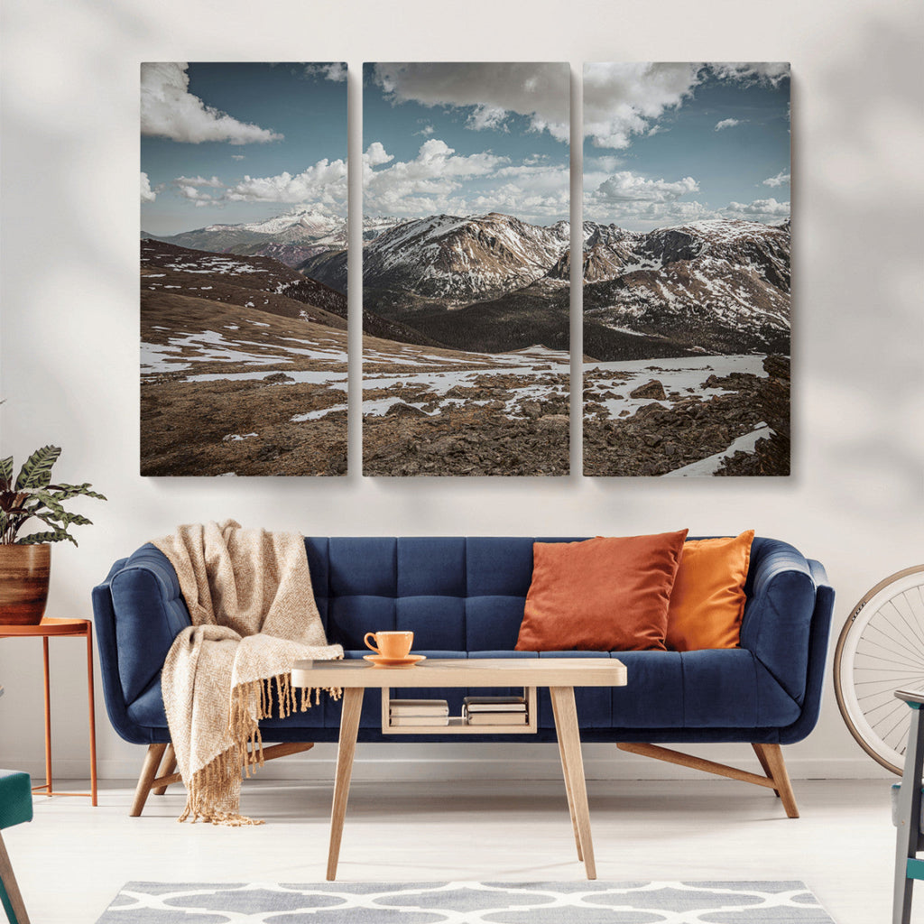 Mountain Landscape Wall Art Canvas Print, Framed Snowy Peaks Art, Rugged Highlands Rustic Adventure Decor