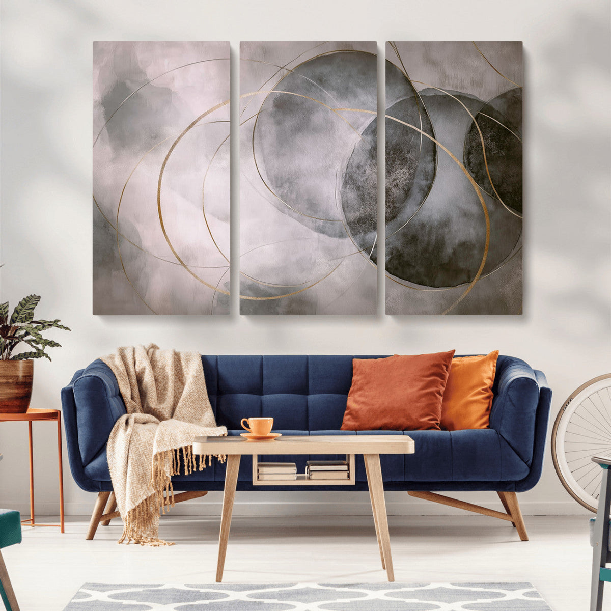 Abstract Grey Gold Wall Art | Modern Geometric Canvas